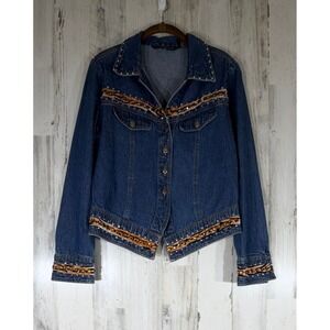 Gordon James Denim Jacket Medium Studded Animal Print Western Embellished